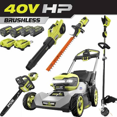 40V HP Brushless 21 in. Battery Walk Behind Dual-Blade Self-Propelled Mower &String Trimmer - (3) Batteries/(2) Chargers