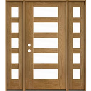 ASCEND Modern 64 in. x 80 in. Right-Hand/Inswing 5-Lite Clear Glass Bourbon Stain Fiberglass Prehung Front Door with DSL