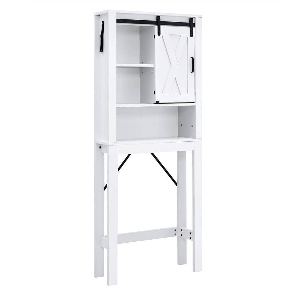 Furniouse Over The Toilet Storage Cabinet, 6-Tier Toilet Organizer Rack,  Bathroom Shelf Over Toilet Cabinet with Sliding Door for Restroom, Laundry