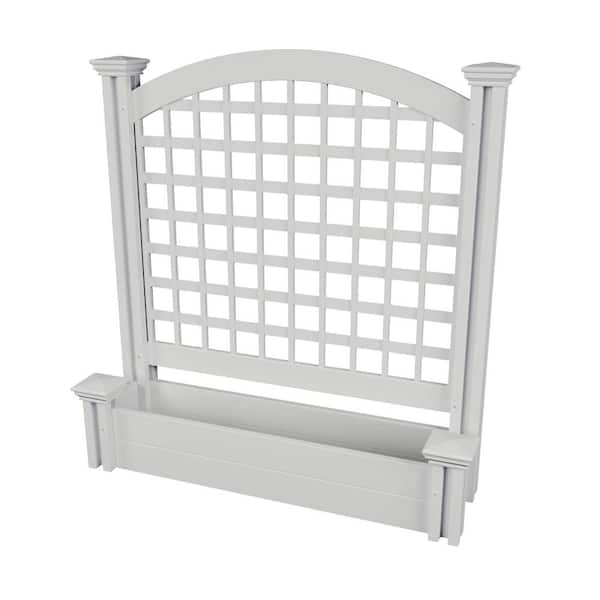 Enclo Privacy Screens Belmont 45-1/2 in. x 42 in. White Vinyl Decorative Freestanding Lattice Screen Panel with Planter Box
