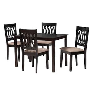 Florencia 5-Piece Beige and Espresso Brown Wood Dining Set