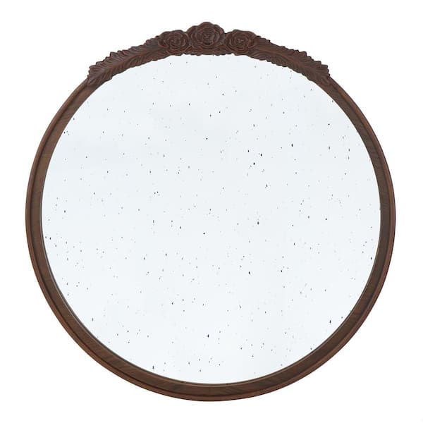 Unbranded Brown 30 in. W x 30 in. H Art Deco Round MDF Framed Mirror Wall Mirror Bathroom Mirror