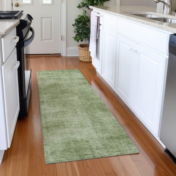 Mayfield Premium Machine Washable Abstract AMF1018 Green 2 ft. 3 in. x 7 ft. 6 in. Runner Rug