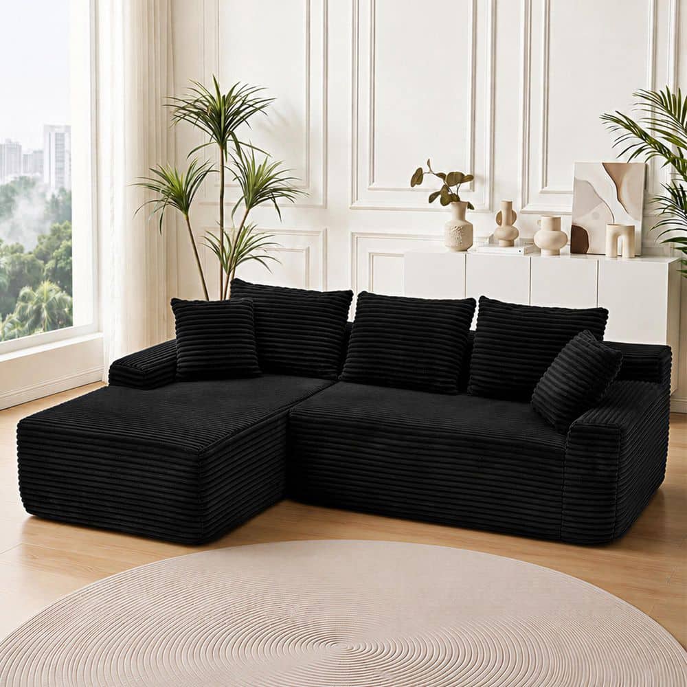 Bexyn Modern 95 in. Corduroy Upholstered L-Shaped Boneless Compressed Modular Sectional Sofa in Black with Pillows price history on PriceWatchPro