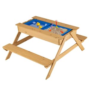 3-in-1 Kids Picnic Table Wooden Outdoor Water Sand Table w/Play Boxes
