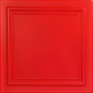 Line Art Red 1.6 ft. x 1.6 ft. Decorative Foam Glue Up Ceiling Tile (21.6 sq. ft./Case)
