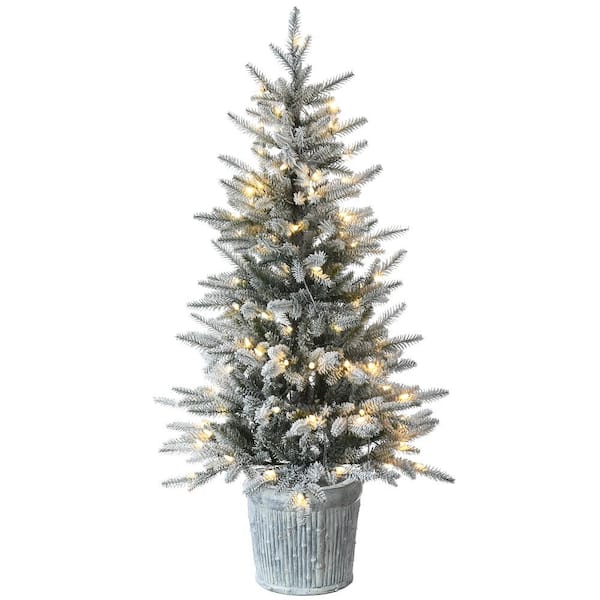 National Tree Company 4.5 ft. Snowy Alpine Fir Entrance Artificial Christmas Tree with LED Lights