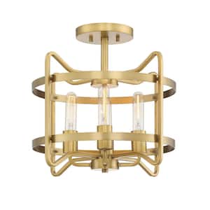 Kent 16 in. W x 14.75 in. H 4-Light Warm Brass Semi-Flush Mount Ceiling Light with Metal Frame