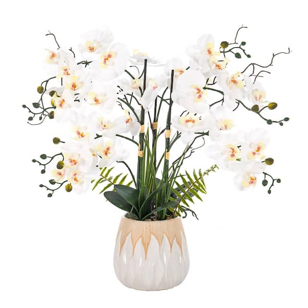 Vanity Art 32.28 in. H Orchid Floral Arrangement in White Ceramics Vase