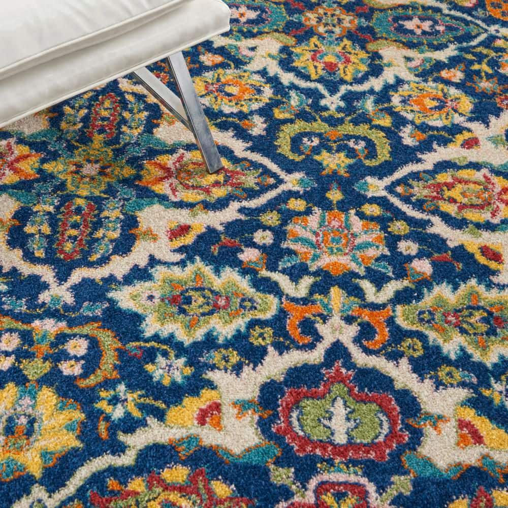 Navy Multicolor Floral Synthetic 5' x 7' Area Rug