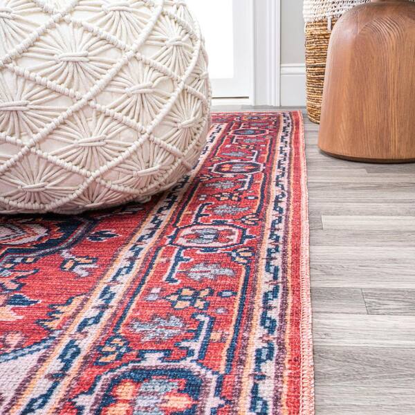 Eugene Red Oriental Medallion Non-Slip Rubber Backed Runner Rug – Joanna  Home