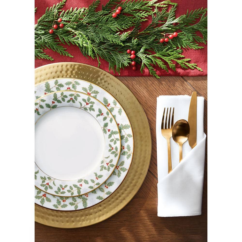 White Porcelain Soup Bowl Set with Gold Trim, Service for 4