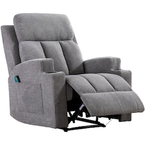 Light Gray Recliner Chair with Massage and Heat, Fabric Living Room Reclining Single Sofa Seating with Cup Holders