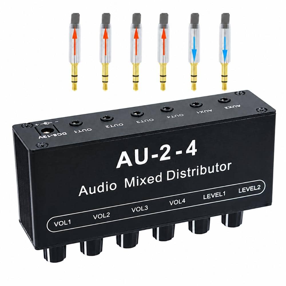 Ultra Compact 4 Channel 3.5 mm Stereo Audio Headphone Mixer with 1 8 Inch Aux Input Mini Box