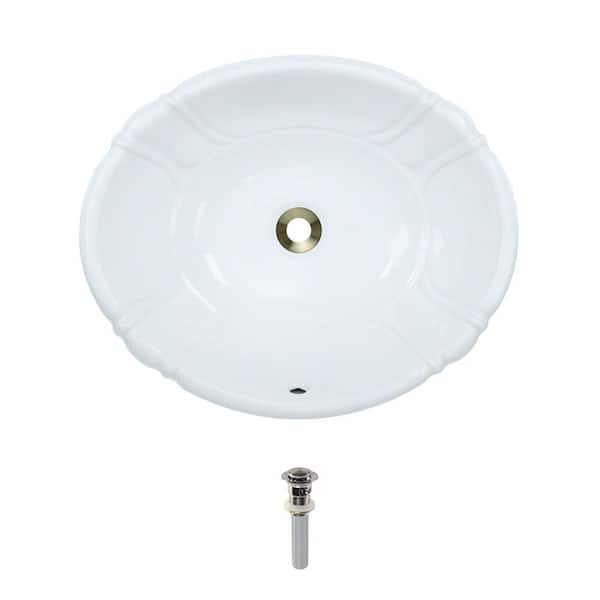 MR Direct Dual-Mount Porcelain Bathroom Sink in White with Pop-Up Drain in Brushed Nickel