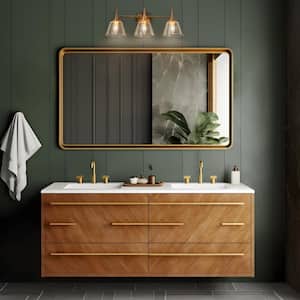 Modern Plated Brass Bathroom Vanity Light 22.5 in. 3-Light Powder Room Wall Sconce with Bell Clear Seeded Glass Shades