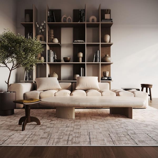 3 ft. x 5 ft. Beige Ilvara Abstract Washable Indoor Area Rug