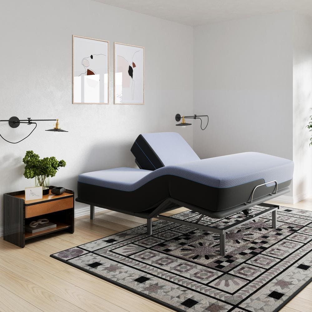 Queen Adjustable Metal Frame with Blue Latex Foam Mattress