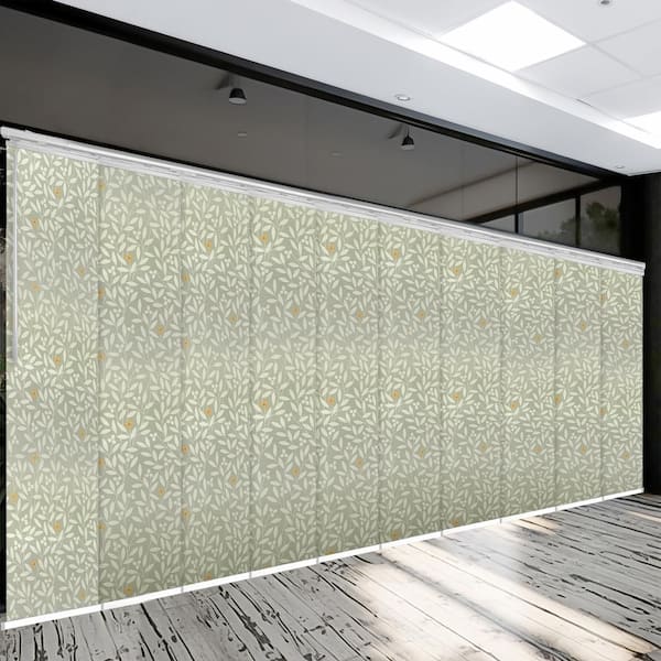 EMOH Petunia 120 in. - 218 in. W x 94 in. L Adjustable 10-Panel White Double Rail Panel Track with 23.5 in. Slates