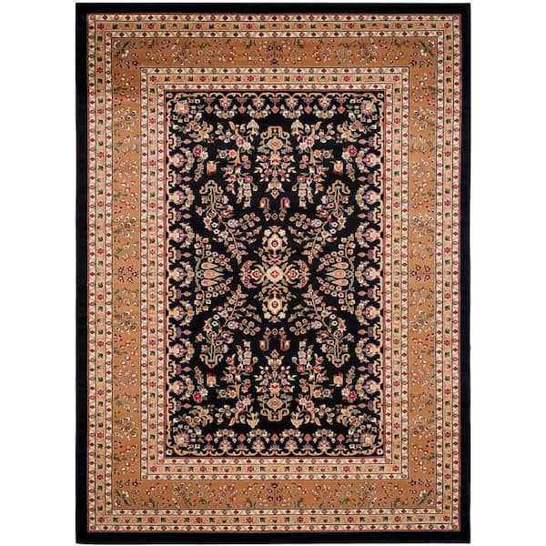 Lyndhurst 10 ft. x 14 ft. Black/Tan Border Antique Floral Area Rug