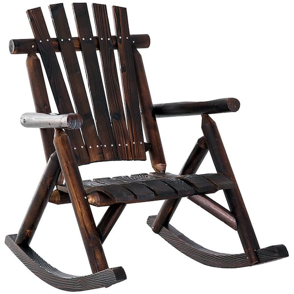 Otryad Outdoor Wooden Rocking Chair, Rustic Adirondack Rocker with Slatted Seat