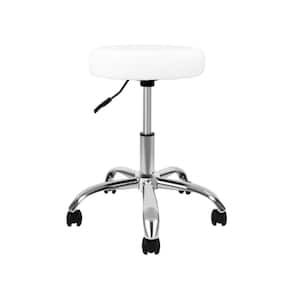 White Round Stool Chair with Wheels and Height Adjustable