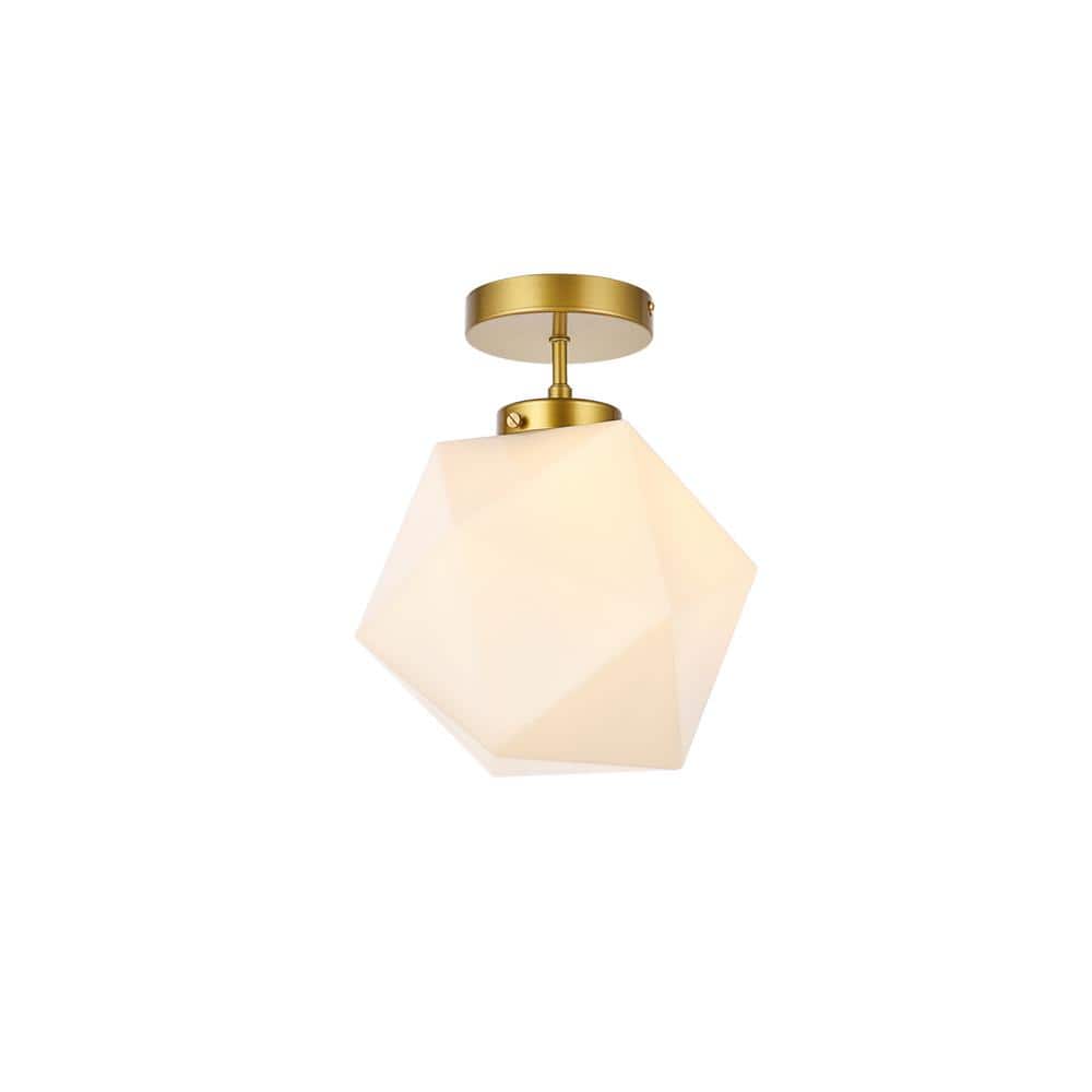 Timless Home 9.8 in. 1-Light Midcentury Modern/School House Brass and White
