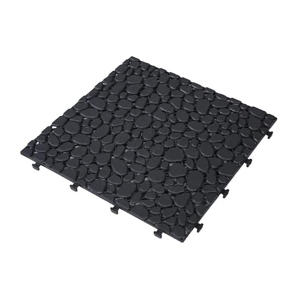 1 ft. x 1 ft. Quick Deck PVC Plastic Interlocking Deck Tile in Black Pebble Grain (60 sq. ft. per Box)