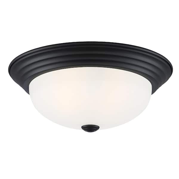 Reedley 13.25 in. Traditional Matte Black Medium-Base (E26) Bulb Flush Mount for Kitchens
