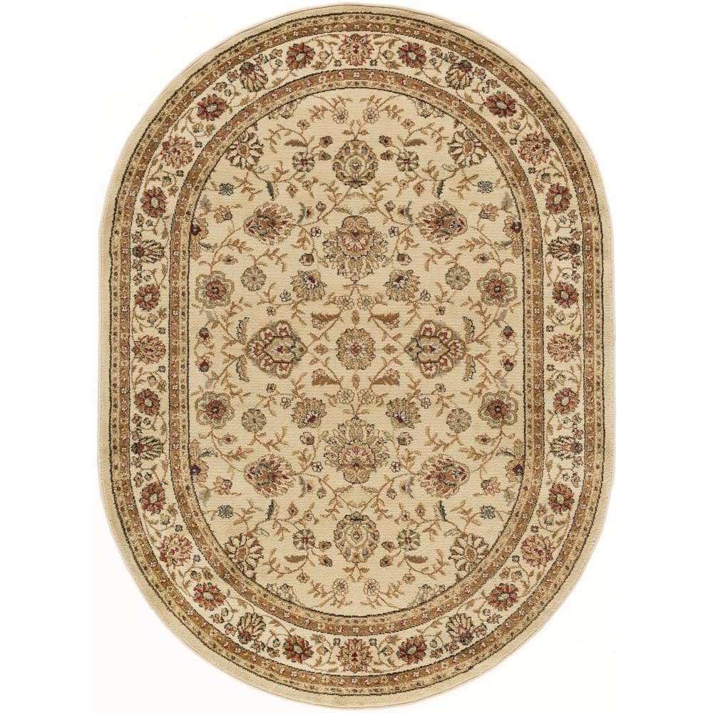 Tayse Rugs Elegance Floral Beige 7 ft. x 10ft. Oval Indoor Area Rug