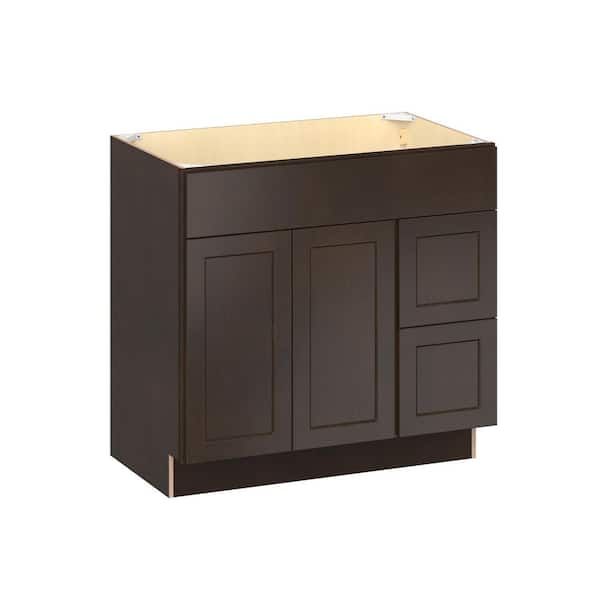 Emerson Cocoa Vanity Sink Base with 2-drawer Ready to Assemble Kitchen Cabinet (36 in. W x 34.5 in. H x 21 in. D)