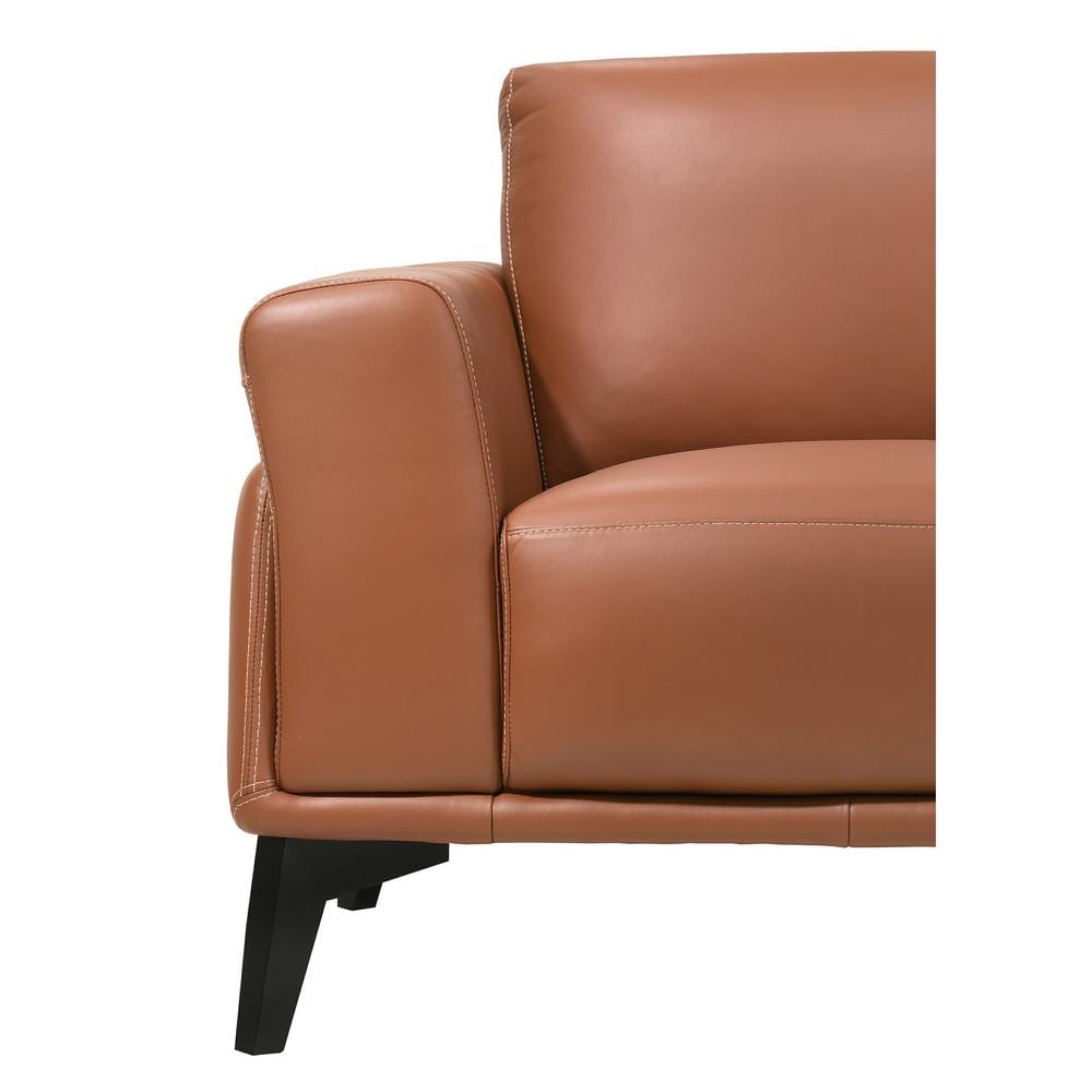 Terracotta Leather Loveseat with Flared Arms and Metal Base
