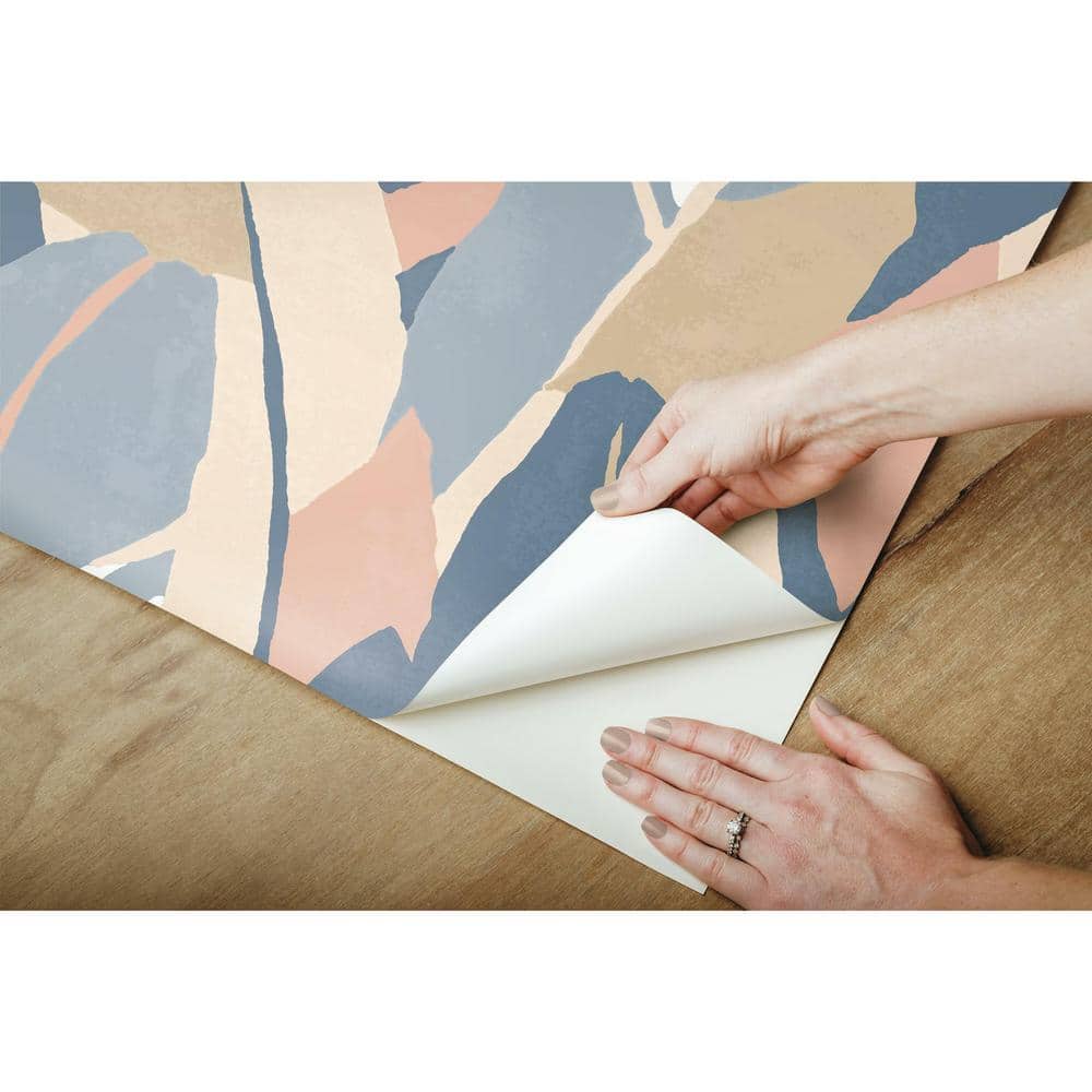 Blue and Beige Vinyl Tropical Peel and Stick Wallpaper Roll