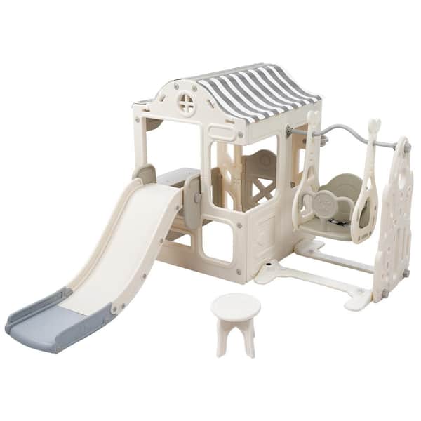 Unbranded Blue 6 in 1 Kids Playground Climber Slide Playset with Fairy House, Freestanding Slide