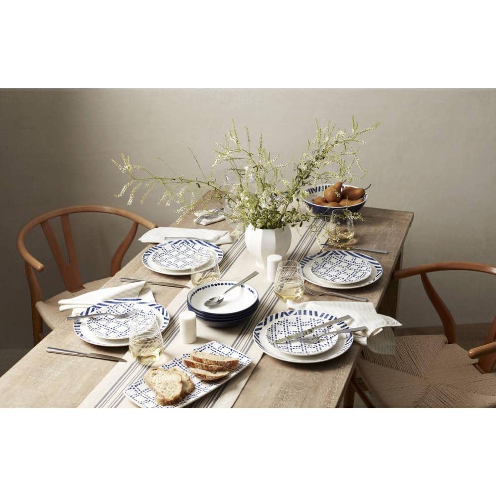 Navy and White Porcelain 12-Piece Geometric Dinnerware Set