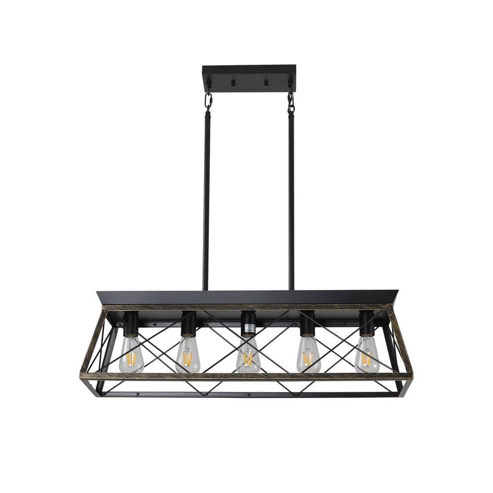 32 in. 5-Light Gold Metal Cage Design Chandelier with Adjustable Hanging Light (No Bulbs) price history on PriceWatchPro