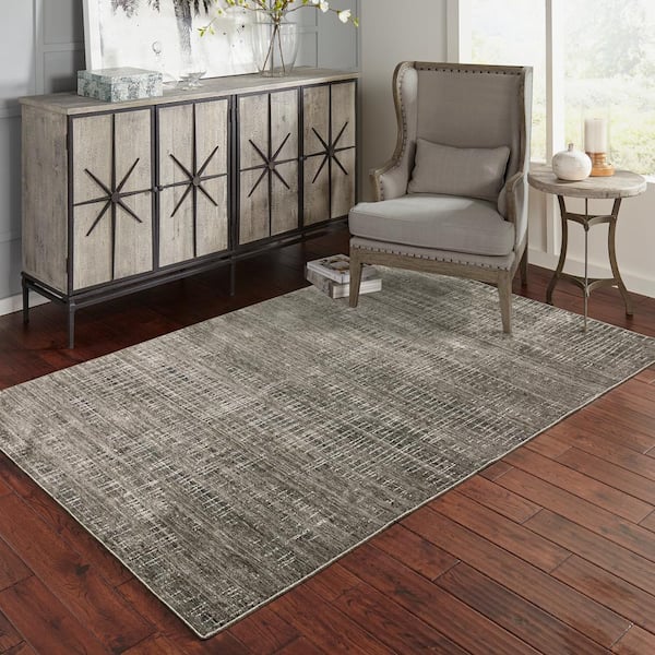 Newcastle Charcoal/Gray 10 ft. x 13 ft. Geometric Gridwork Distressed Abstract Polyester Indoor Area Rug