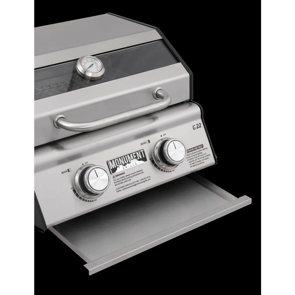 Portable Stainless Steel 2-Burner Propane Gas Grill with Clearview Lid