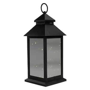 12 in. Black LED Lighted Battery Operated Lantern Warm White Flickering Light