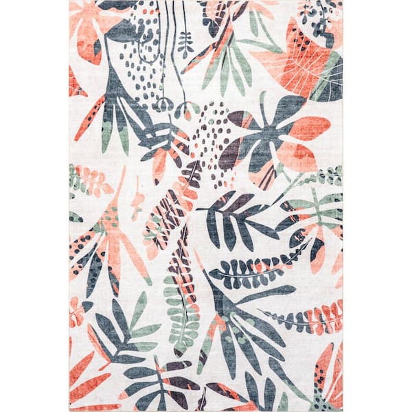Mara Floral Machine Washable Multicolor 5 ft. x 8 ft. Indoor/Outdoor Area Rug