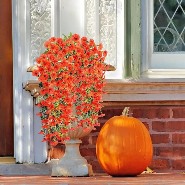 Orange Fake Hanging Flowers Morning Glory, 4-pack L0F83SL2T3 - The