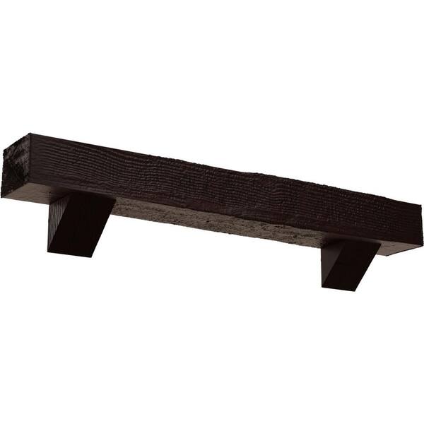 Ekena Millwork 8 in. x 12 in. x 5 ft. Rough Sawn Faux Wood Fireplace Mantel Kit, Breckinridge Corbels, Premium Cherry