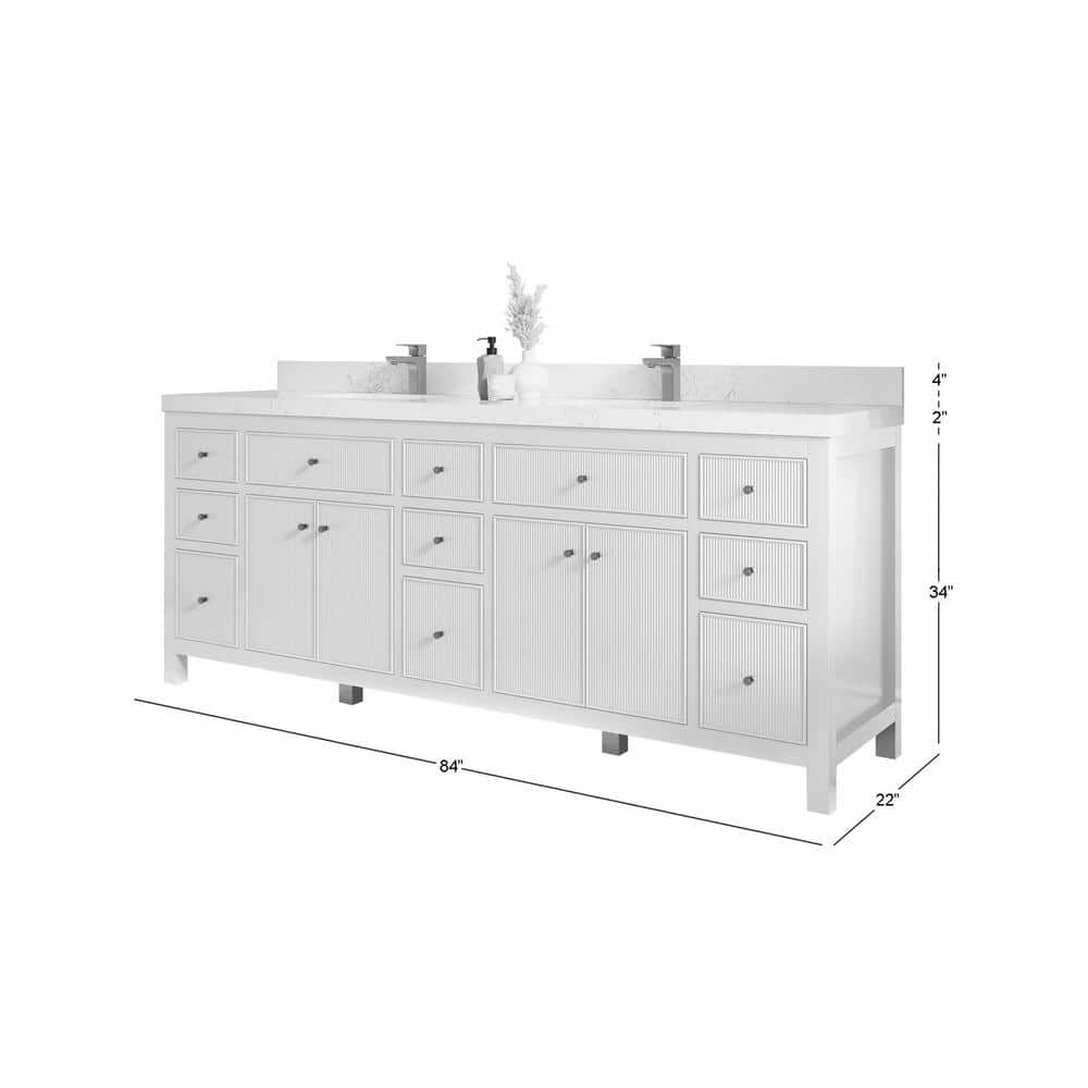 Sonoma 84'' Double Sink Freestanding Alabaster Vanity with Carrara Marble Top