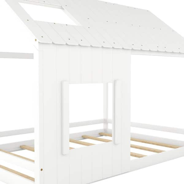 URTR White+Natural Full Size House Bed Frame, Full Floor Bed Montessori Bed  Frame with Roof and Window for Kids, Girls, Boys T-02095-F-L - The Home  Depot