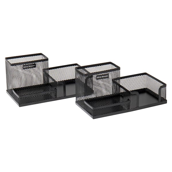 deli Mesh Desk Organizer Office Supplies Caddy with Pencil Holder and  Storage Baskets for Desktop Accessories, 3 Compartments, Black