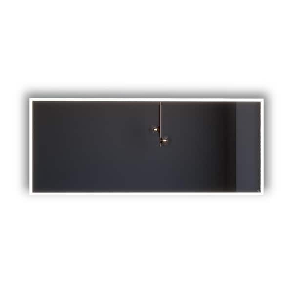 castellousa Lisa 72 in. W x 30 in. H Large Rectangular Frameless LED Light Wall-Mount Bathroom Vanity Mirror in Silver