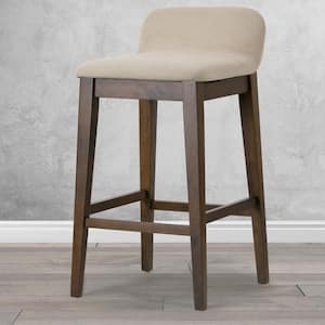 Atia Dark Brown Rubberwood Bar Heigh Barstool with Low Back Fabric Seat (Set of 2)