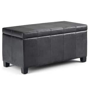 Dover 36 in. Distressed Black Faux Air Leather Contemporary Storage Ottoman