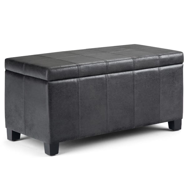 Simpli Home Dover 36 in. Distressed Black Faux Air Leather Contemporary Storage Ottoman