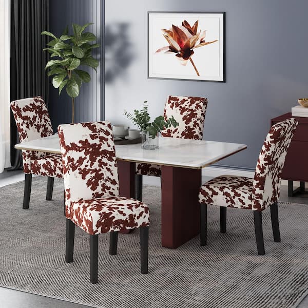 Perticia Brown Cow Print Fabric Upholstered Dining Chair (Set of 4)